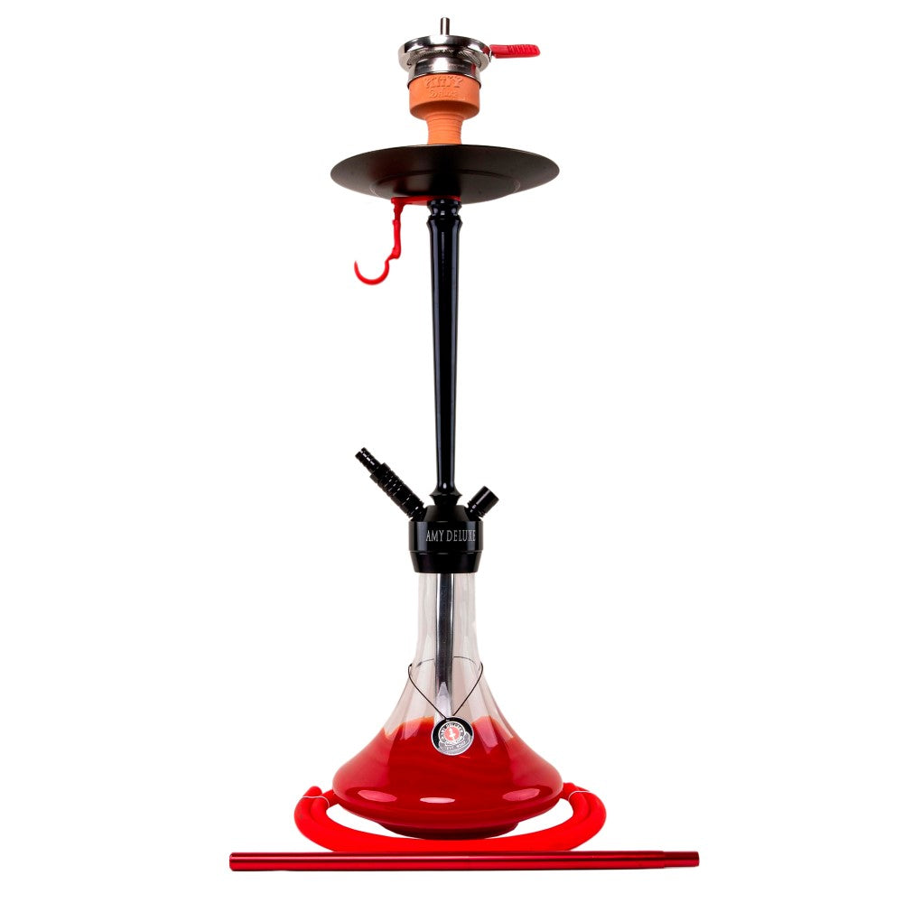 Amy Deluxe aluminium waterpijp van 65 cm met volledige set accessoires, inclusief transparante vaas, 4 adapters, slang, mondstuk, tang en kopje